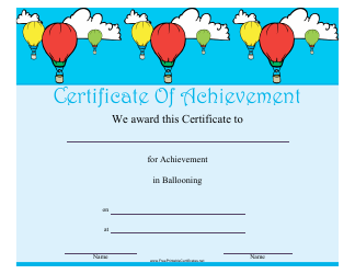 &quot;Ballooning Certificate of Achievement Template&quot;
