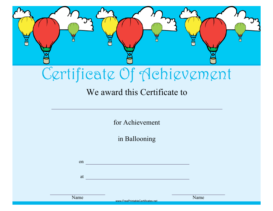 Ballooning Certificate of Achievement Template - Preview image