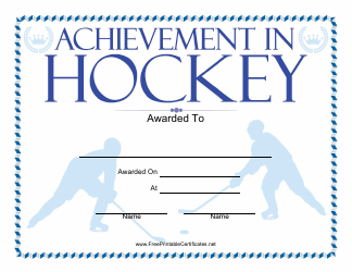 Document preview: Hockey Certificate of Achievement Template