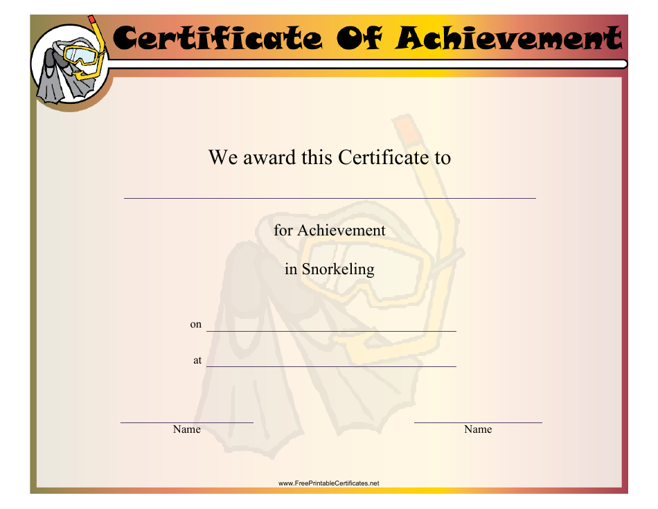 Snorkeling Certificate of Achievement Template Preview