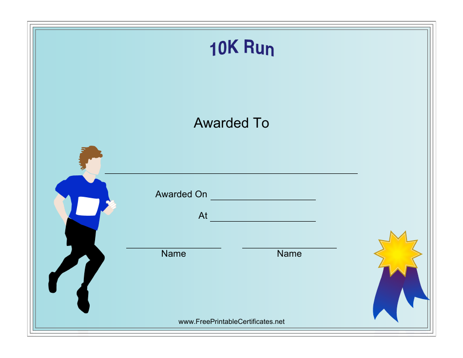 10k Run Certificate Template - Certified Achievement Recognition Design