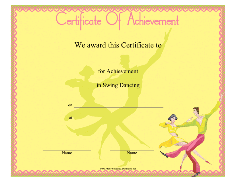 Swing Dancing Certificate of Achievement Template