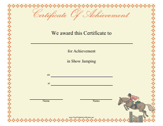 Document preview: Show Jumping Certificate of Achievement Template
