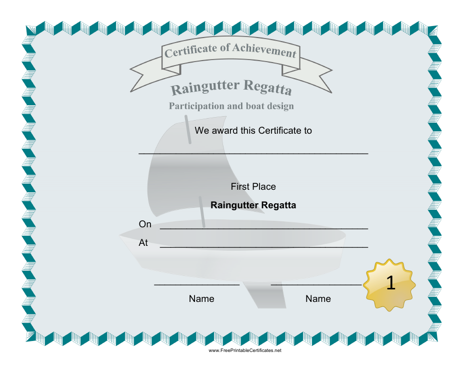 Raingutter Regatta First Place Certificate Template Preview