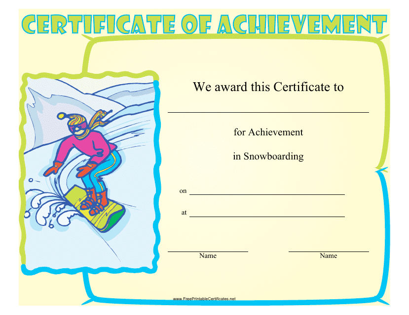 &quot;Snowboarding Certificate of Achievement Template&quot; Download Pdf