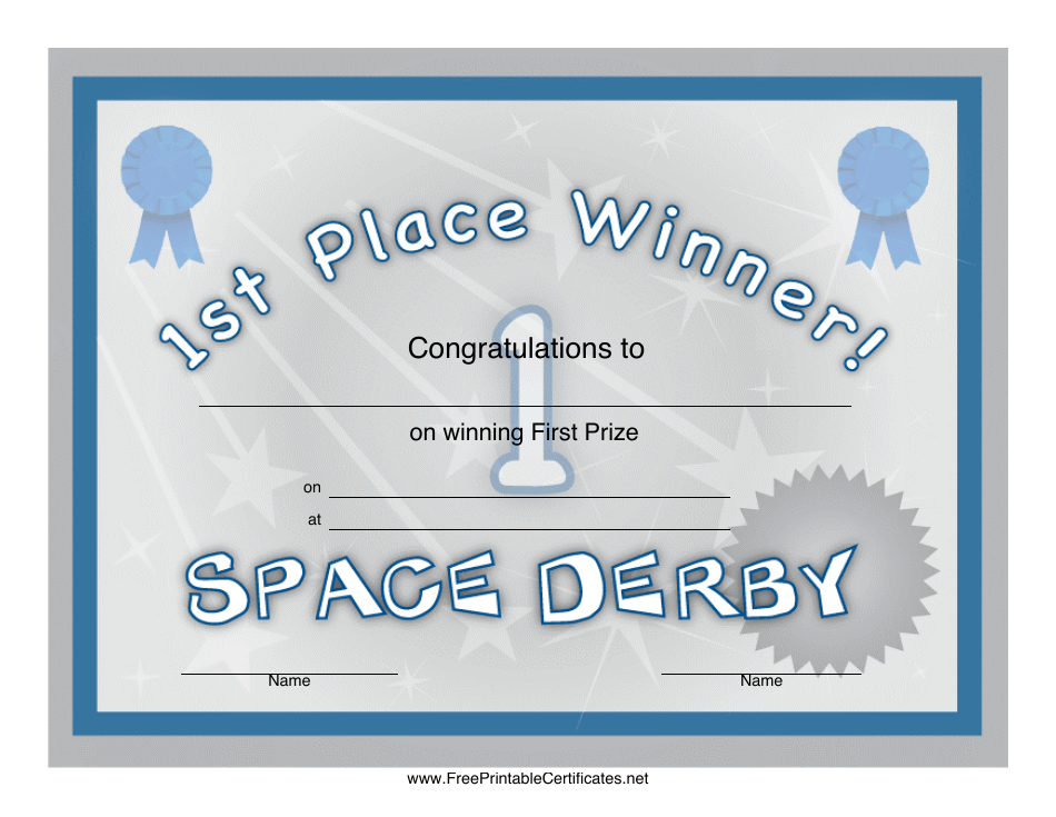 Space Derby First Place Certificate Template, Page 1