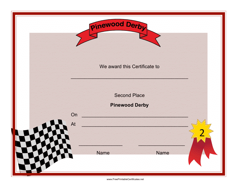 &quot;Pinewood Derby Second Place Certificate Template&quot; Download Pdf