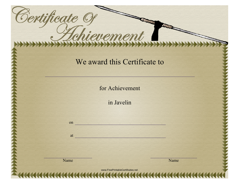 Javelin Certificate of Achievement Template, Page 1