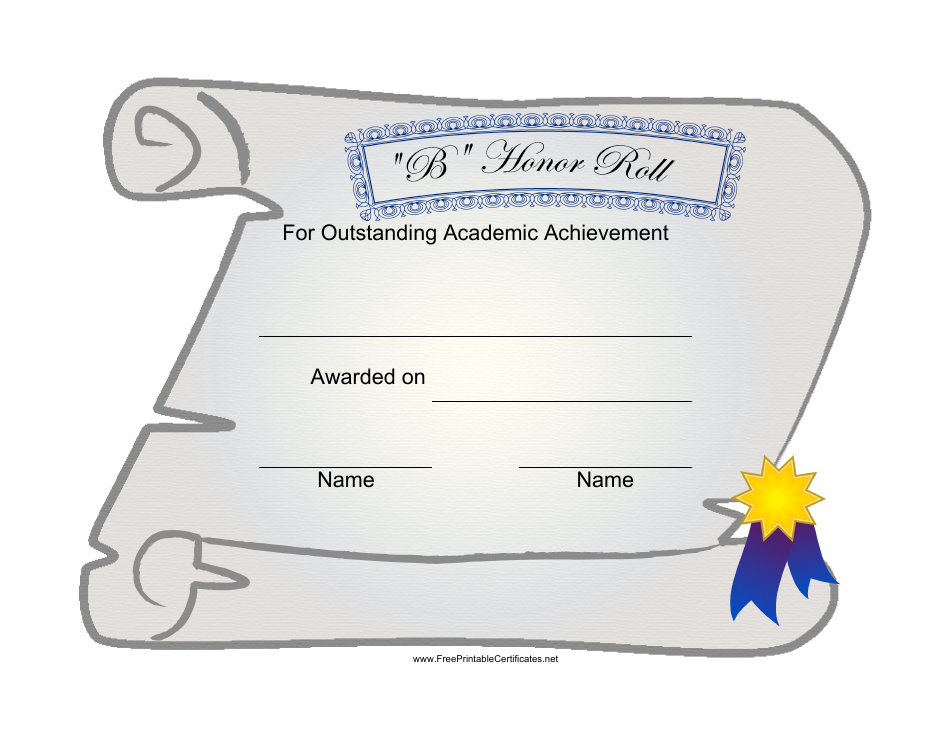Certificate of Academic Achievement Template - B Honor Roll