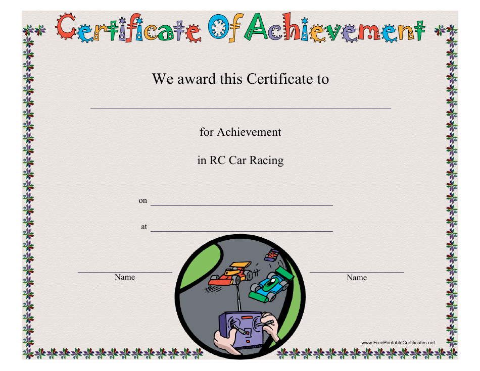 RC Car Racing Certificate of Achievement Template