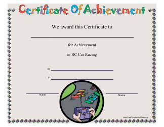 Document preview: RC Car Racing Certificate of Achievement Template