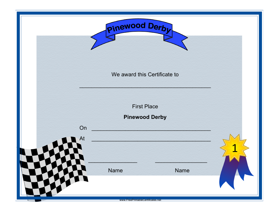 Pinewood Derby First Place Certificate Template