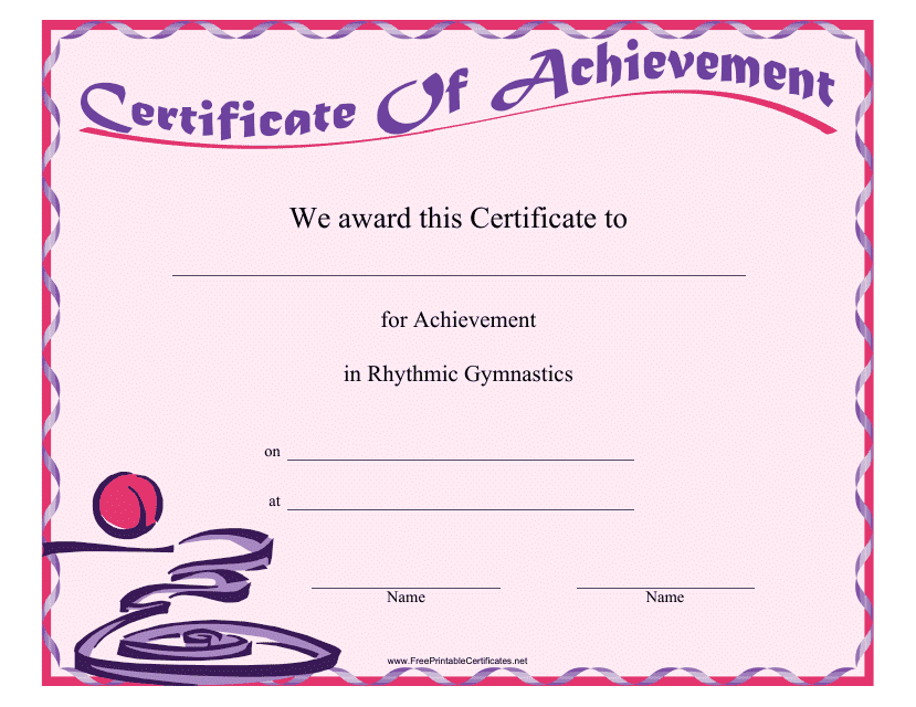 &quot;Rhythmic Gymnastics Certificate of Achievement Template&quot; Download Pdf