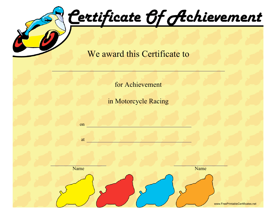 Motorcycle Racing Certificate of Achievement Template, Page 1
