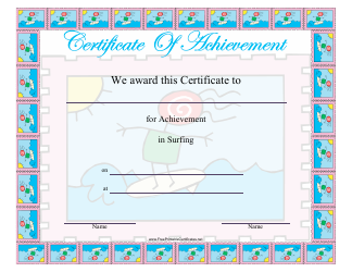 Document preview: Surfing Achievement Certificate Template