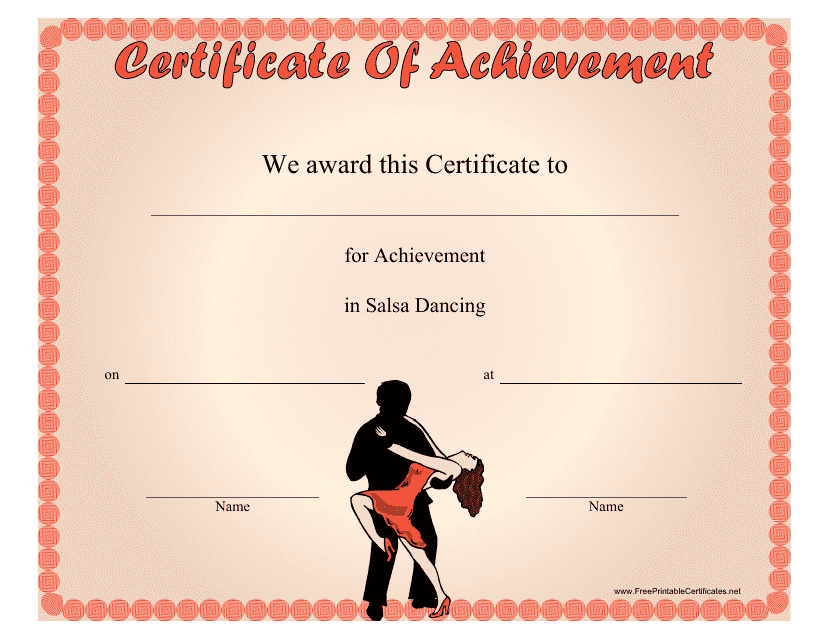 &quot;Salsa Dancing Achievement Certificate Template&quot; Download Pdf