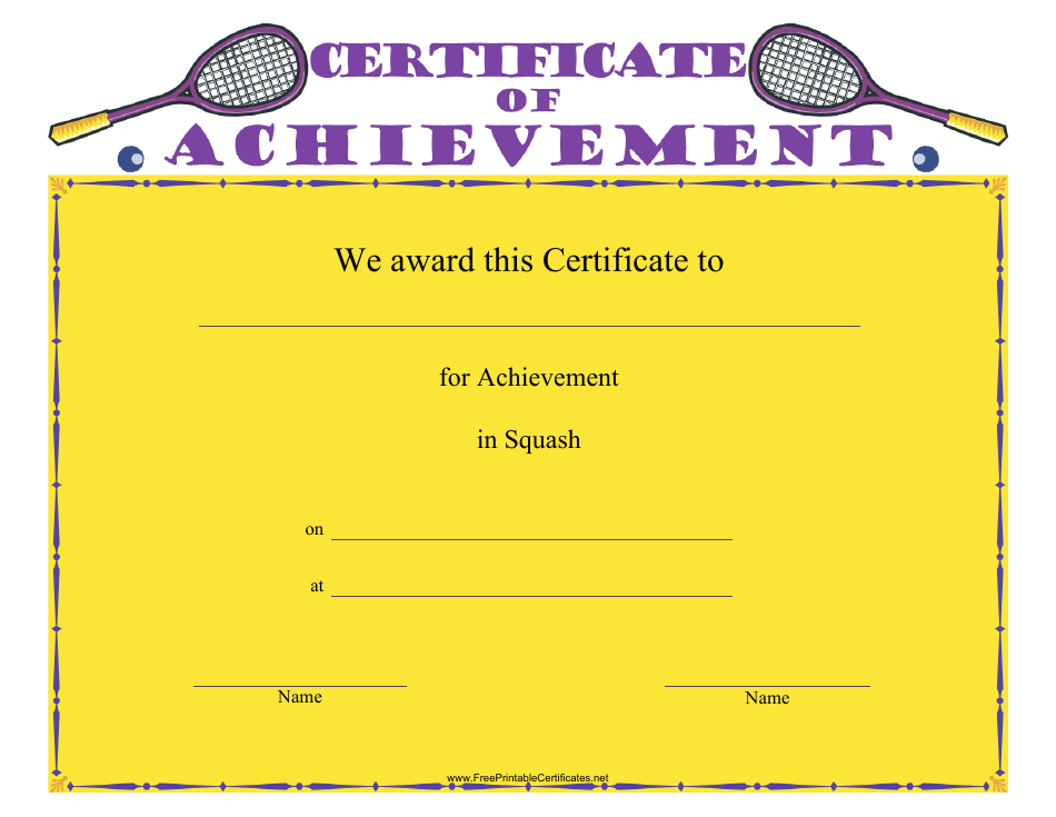 Squash Certificate of Achievement Template - Highly customizable design