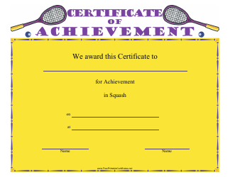 Document preview: Squash Certificate of Achievement Template