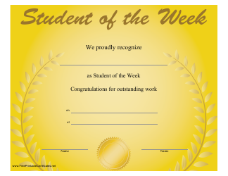 Document preview: Student of the Week Certificate Template