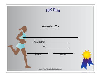 Document preview: 10k Run Certificate of Participation Template - Female