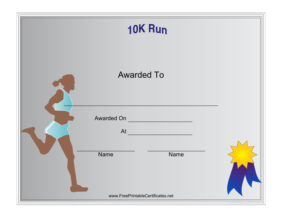 10k Run Certificate of Participation Template - Female, Page 1