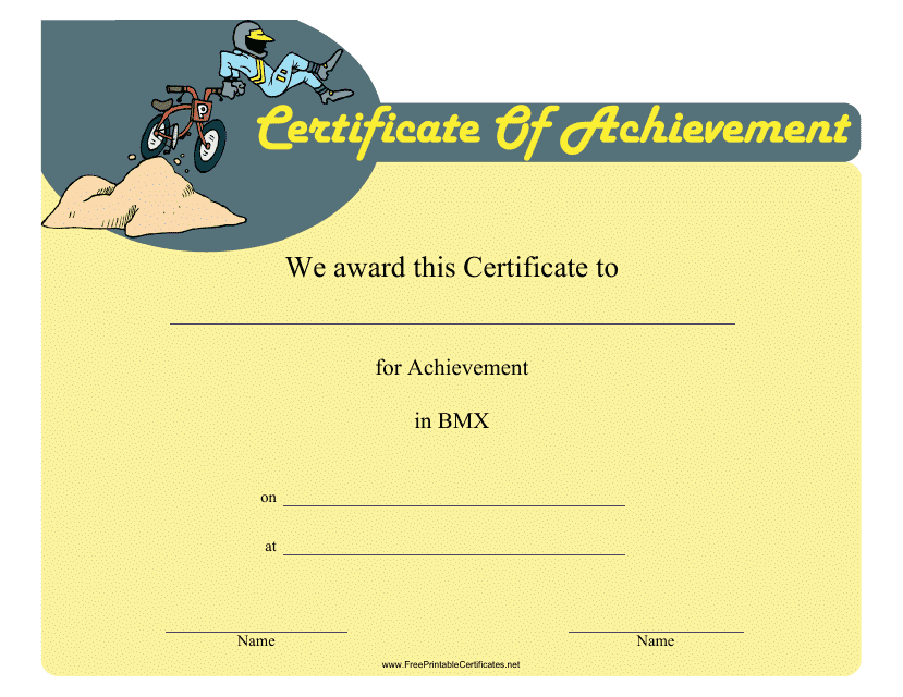 &quot;Bmx Achievement Certificate Template&quot; Download Pdf