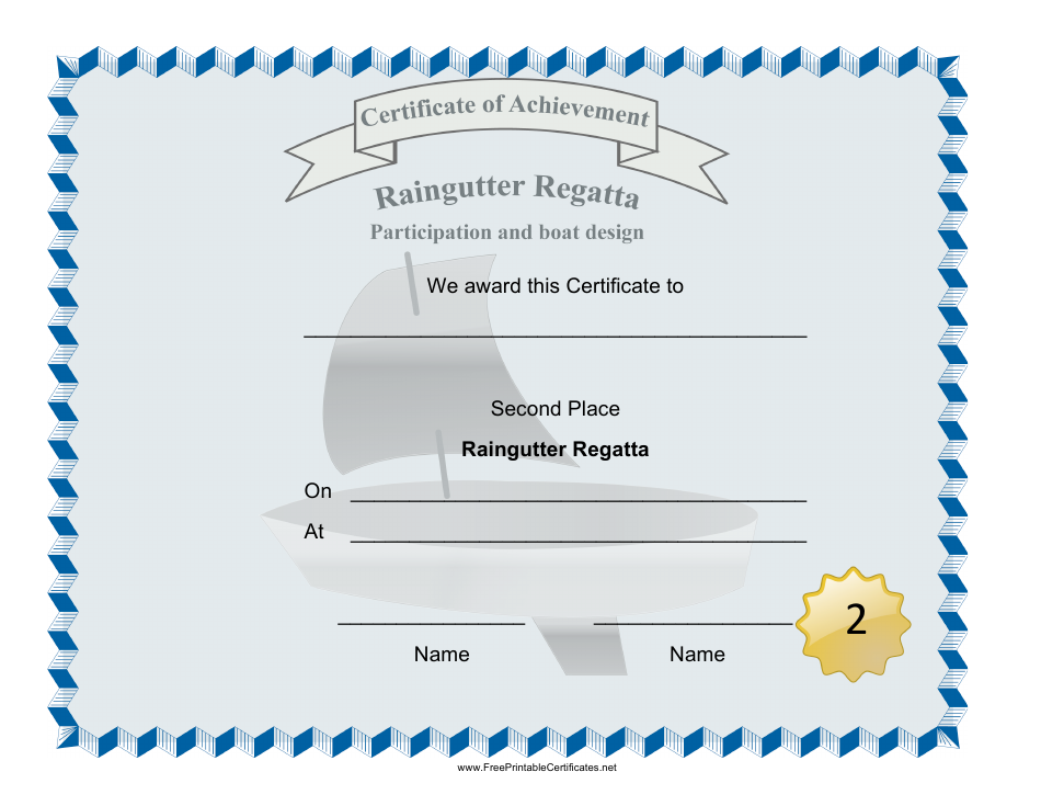 Raingutter Regatta Second Place Certificate Template