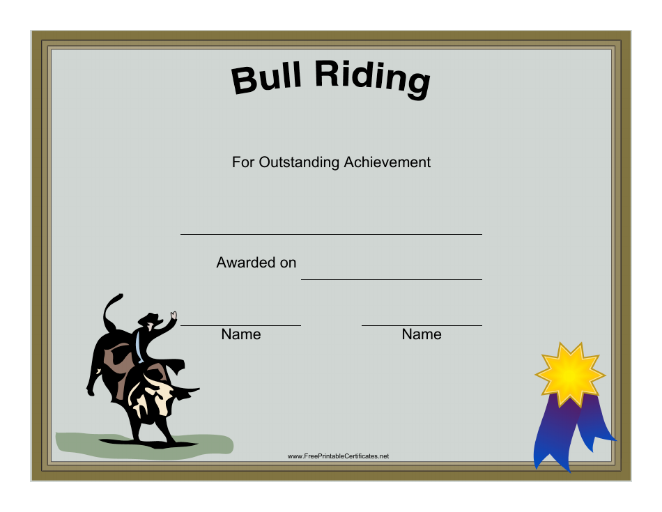 Rodeo Bull Riding Certificate Template