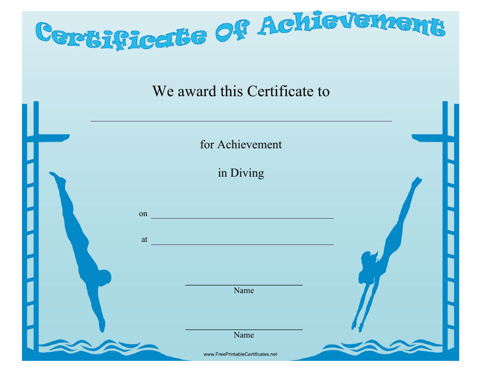 High Diving Achievement Certificate Template Image Preview