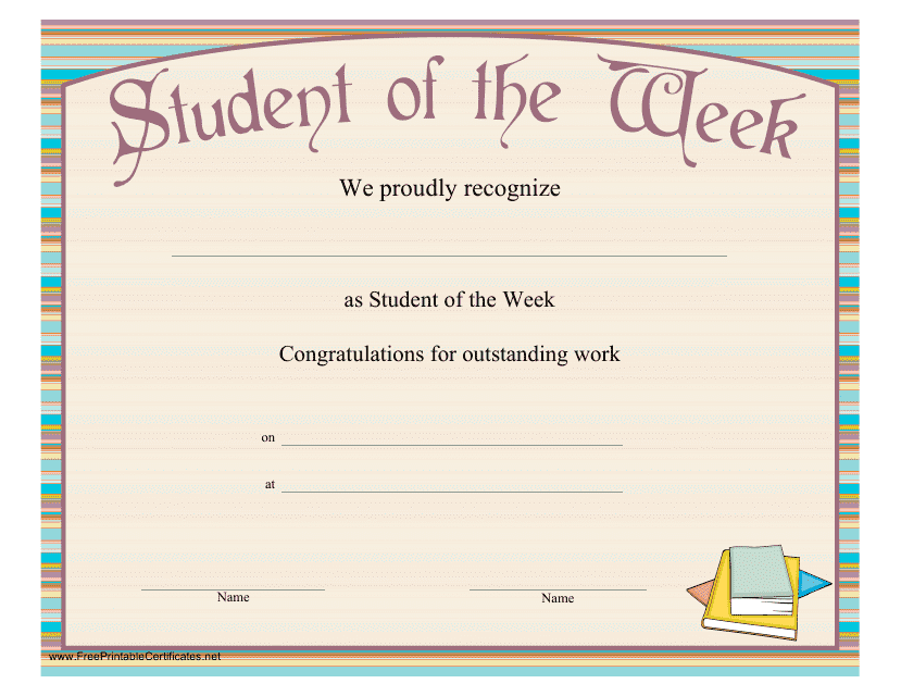 &quot;Student of the Week Certificate of Recognition Template&quot; Download Pdf