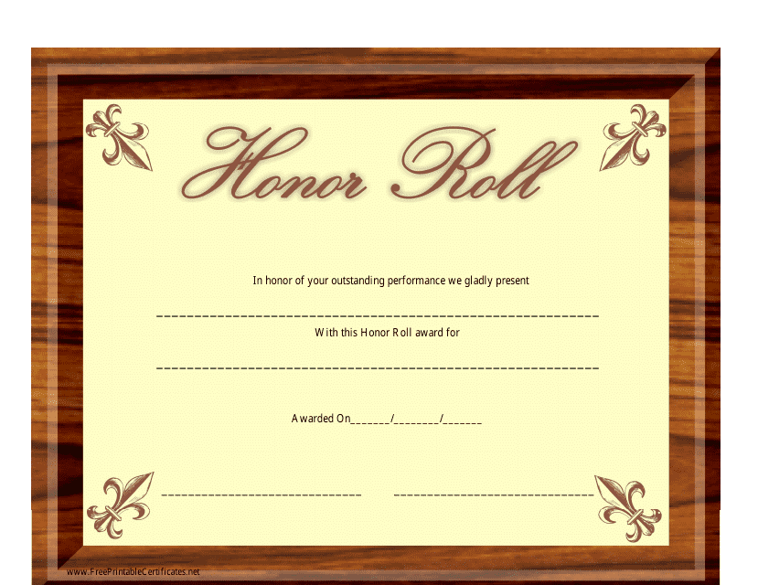 &quot;Honor Roll Award Certificate Template&quot; Download Pdf
