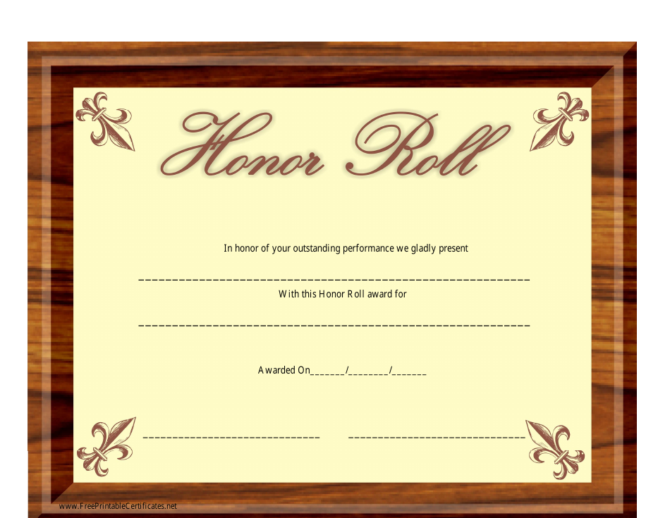 Honor Roll Award Certificate Template Download Printable PDF
