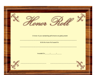 &quot;Honor Roll Award Certificate Template&quot;