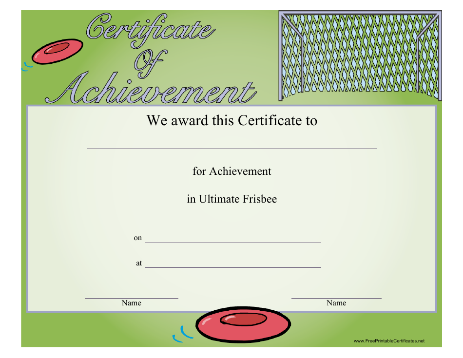 Ultimate Frisbee Certificate of Achievement Template Image Preview
