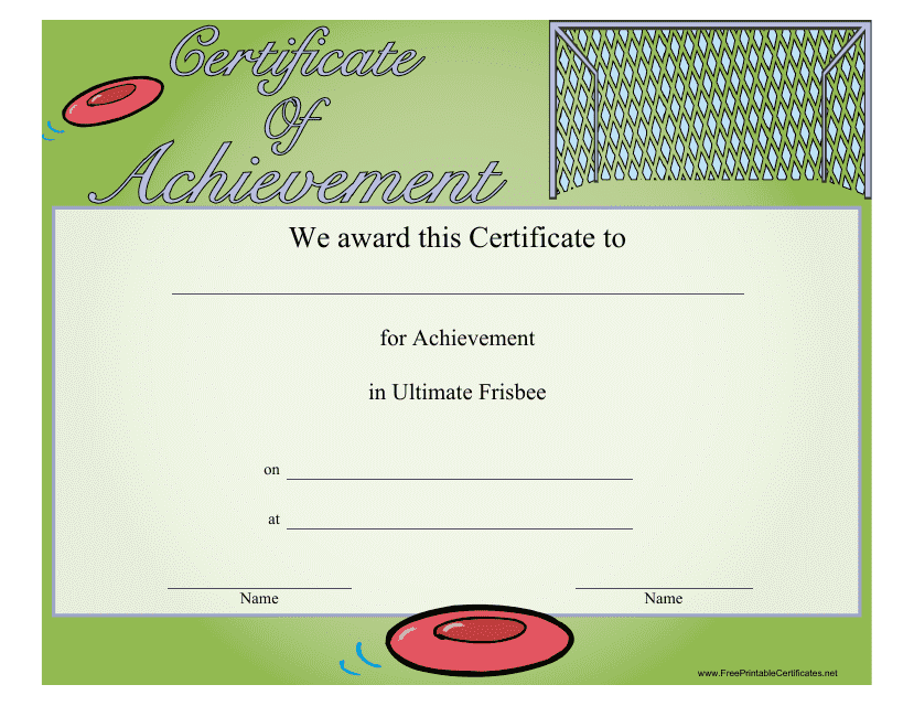 Ultimate Frisbee Certificate of Achievement Template