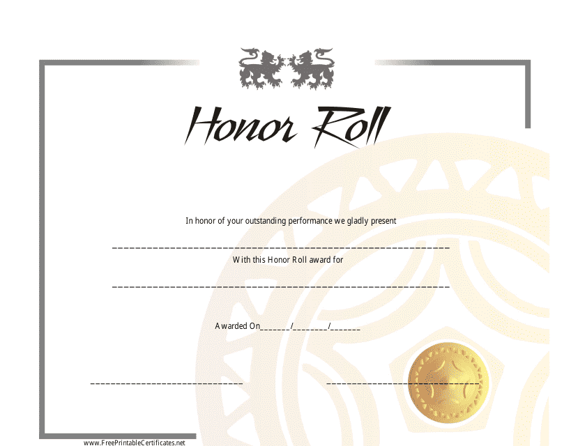 Honor Roll Certificate Template - Pattern