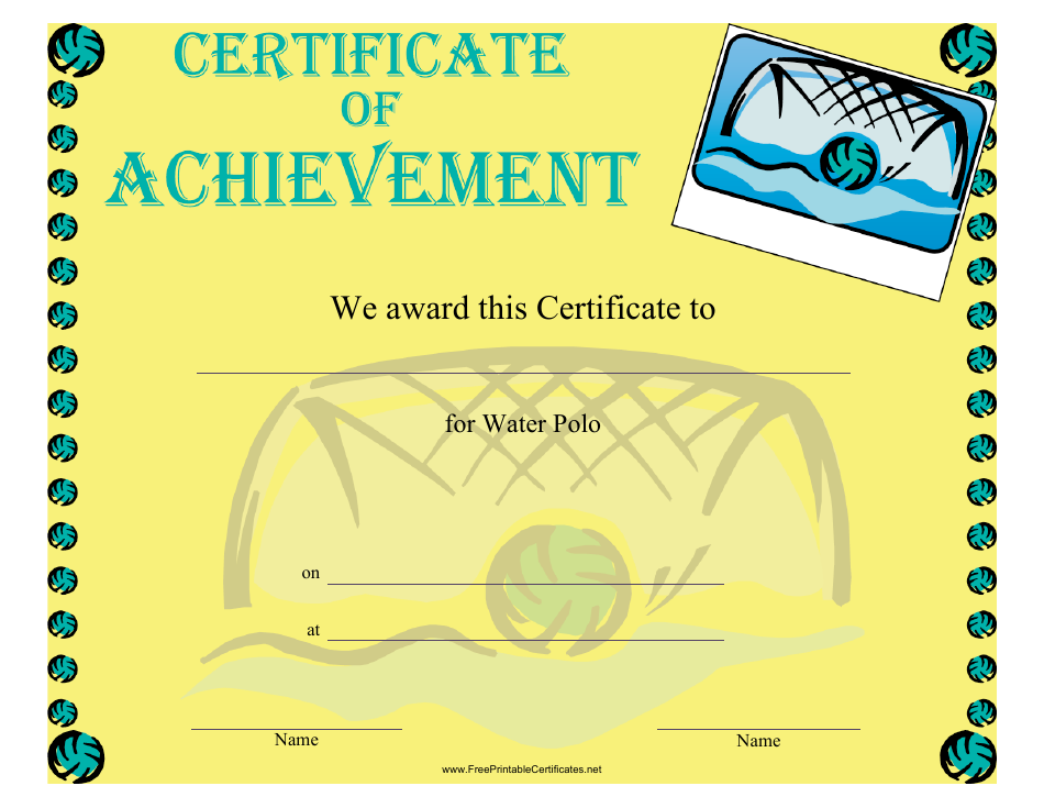 Water Polo Achievement Certificate Template, Page 1