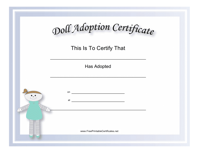 Doll Adoption Certificate Template Download Printable Pdf