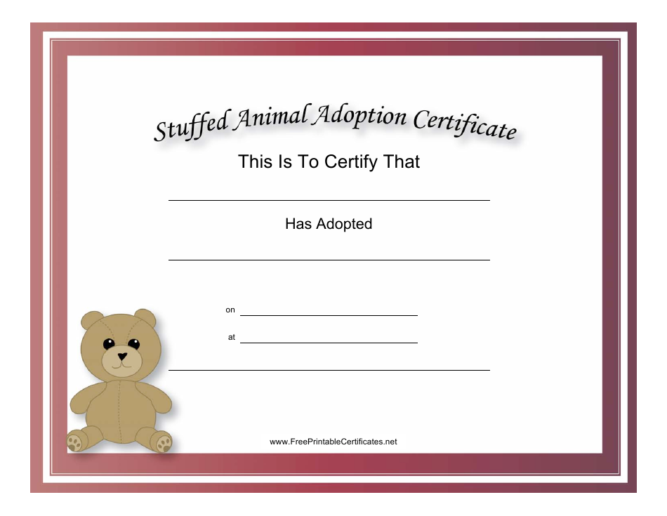 Stuffed Animal Adoption Certificate Template Image