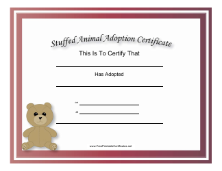 Document preview: Stuffed Animal Adoption Certificate Template
