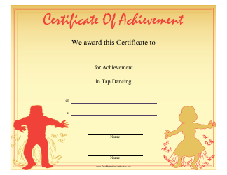 Document preview: Tap Dancing Certificate of Achievement Template
