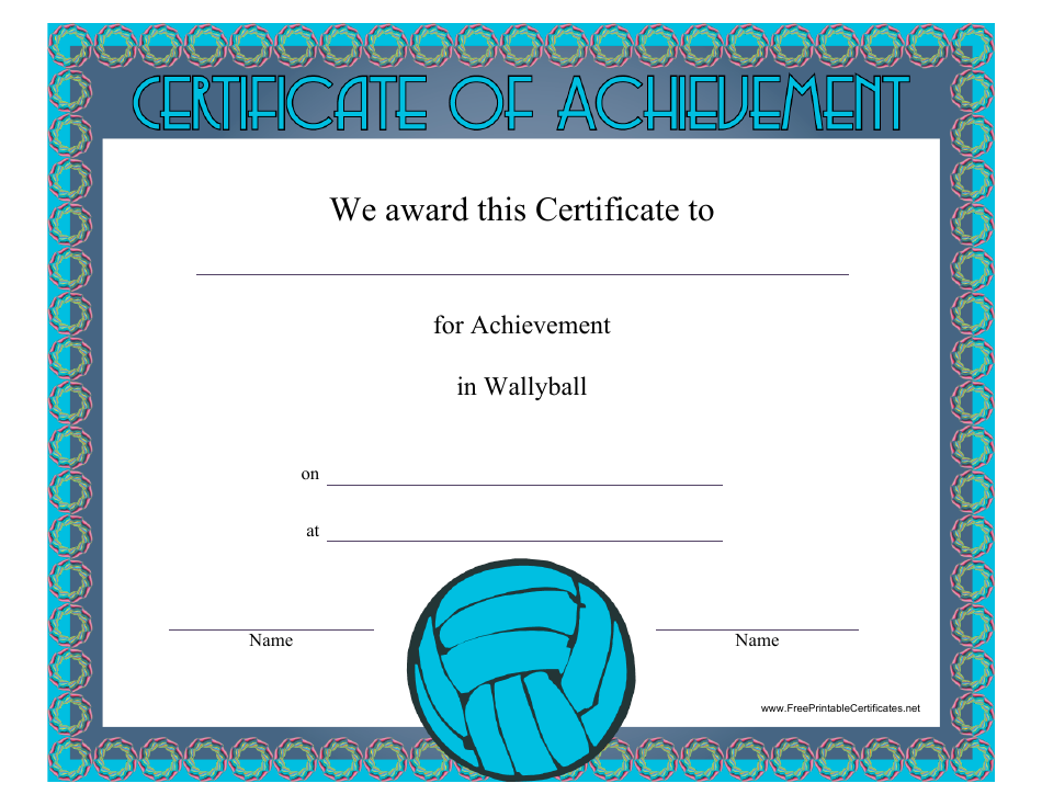 Wallyball Certificate of Achievement Template, Page 1
