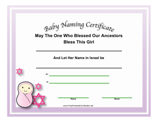 Document preview: Jewish Baby Girl Naming Certificate Template