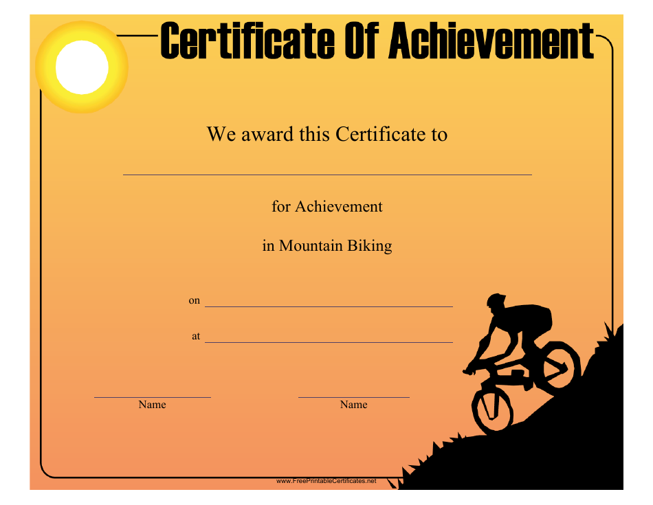 Mountain Biking Achievement Certificate Template Image Preview