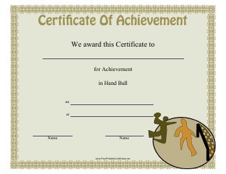Document preview: Hand Ball Certificate of Achievement Template
