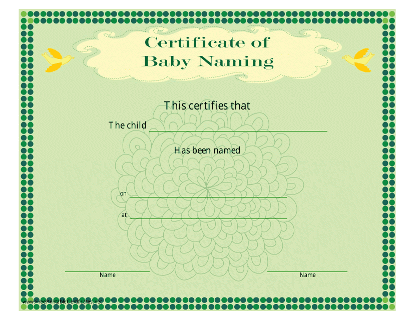 Baby Naming Certificate Template - Green