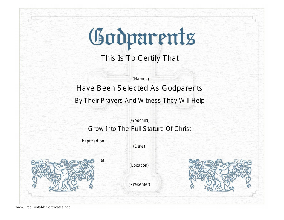 Godparents Certificate Template Grey Download Printable PDF