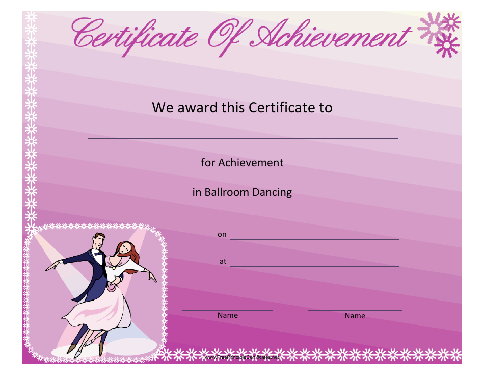Ballroom Dancing Achievement Certificate Template - Designed for those who have excelled in ballroom dancing, this certificate template features an elegant and sophisticated design. Recognize the hard work and achievements of ballroom dancers with this visually stunning certificate template.