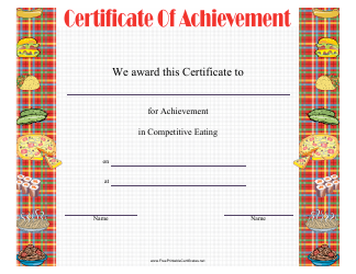 Document preview: Competitive Eating Certificate of Achievement Template