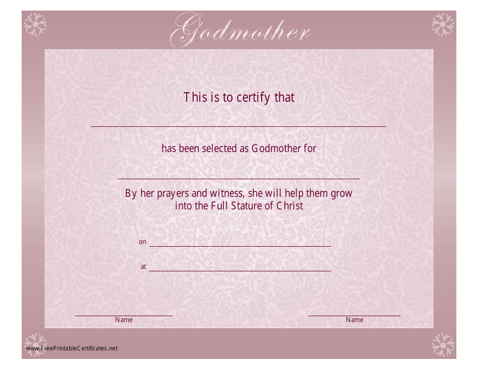 Pink Godmother Certificate Template